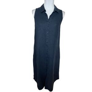 Crown Linen Designs Sleeveless Button Down Dress Navy Size Small